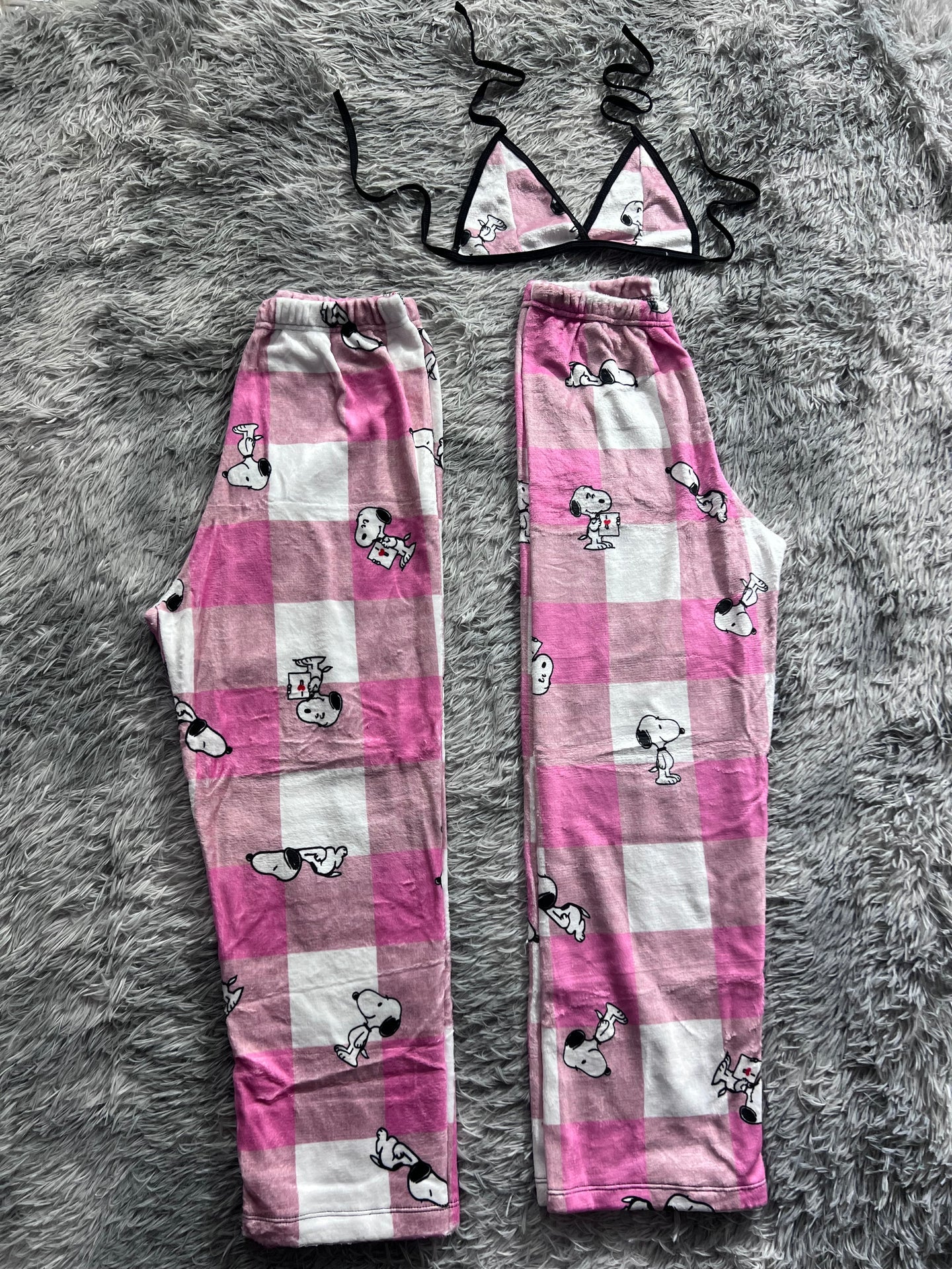 snoopy cuadros rosas Duo de Pijama Afelpada