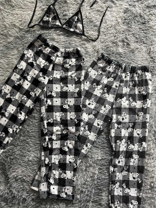 Snoopy cuadritos y puntitos duo de pijama afelpada