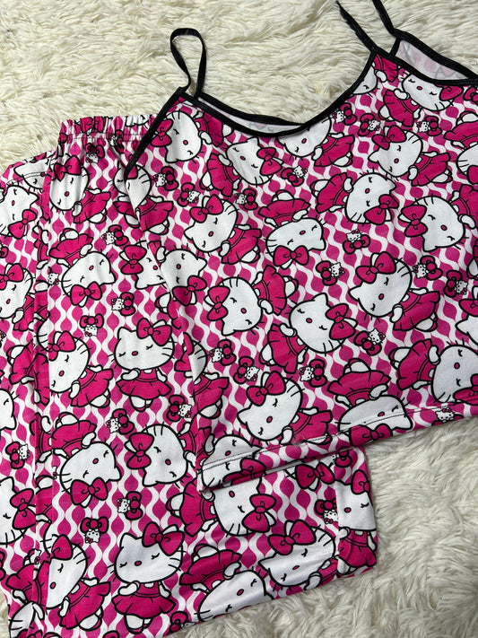 Hello Kitty Rosa Blusa Con Pantalón Pijama De Dama