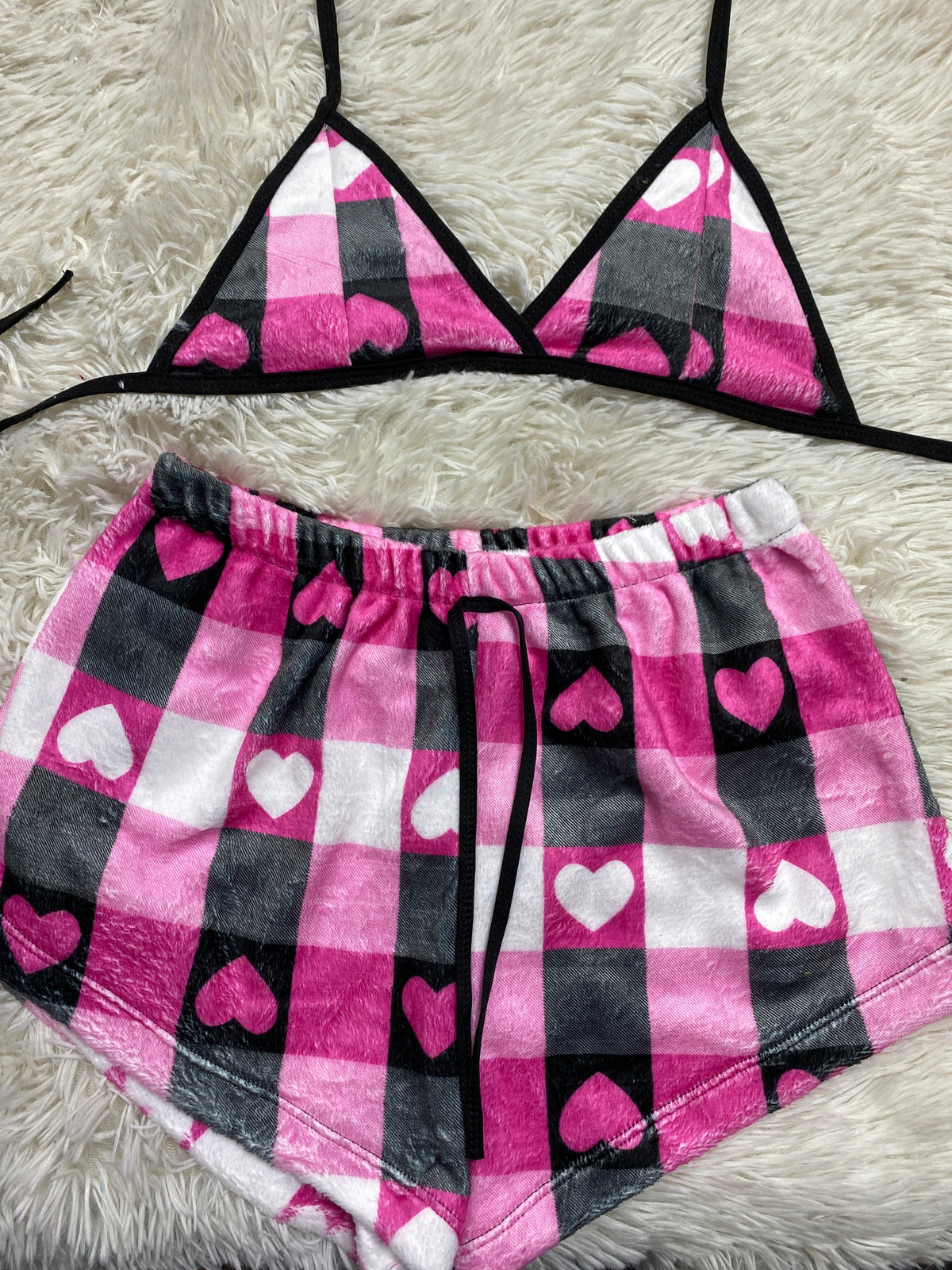Cuadros de corazones rosas y negros top Con Short Unitalla De Afelpado