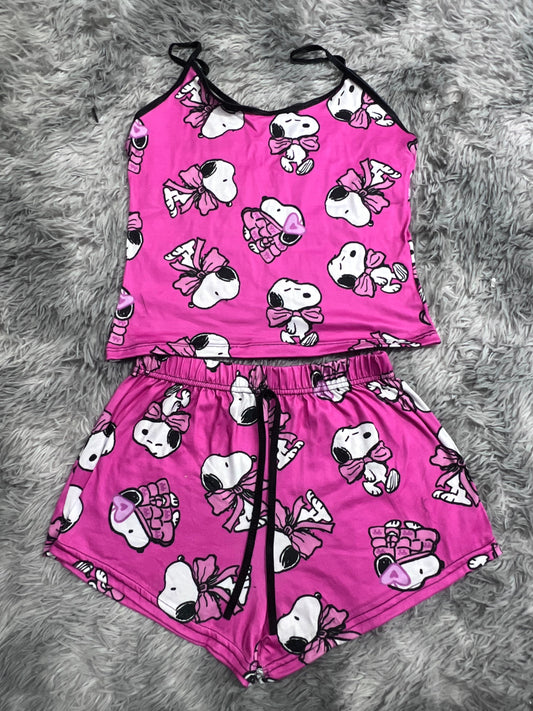 Snoopy Rosa Fuerte Blusa Con Short