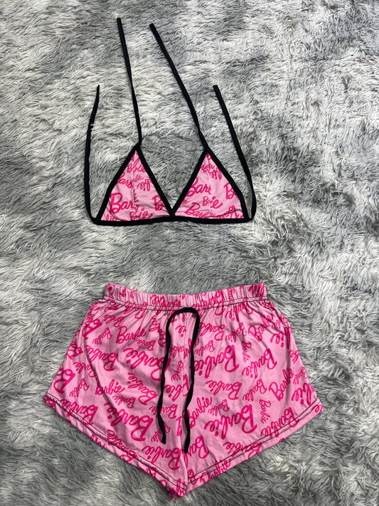 barbie rosa Top con short unitalla de brush