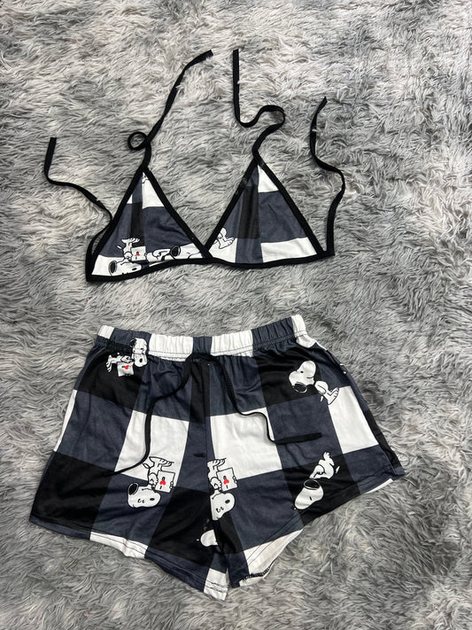 snoopy cuadros negros y blancos Top con short unitalla de brush