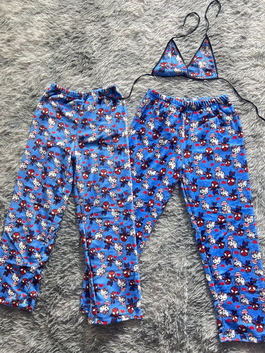 Spiderkitty azul duo de pijama afelpada