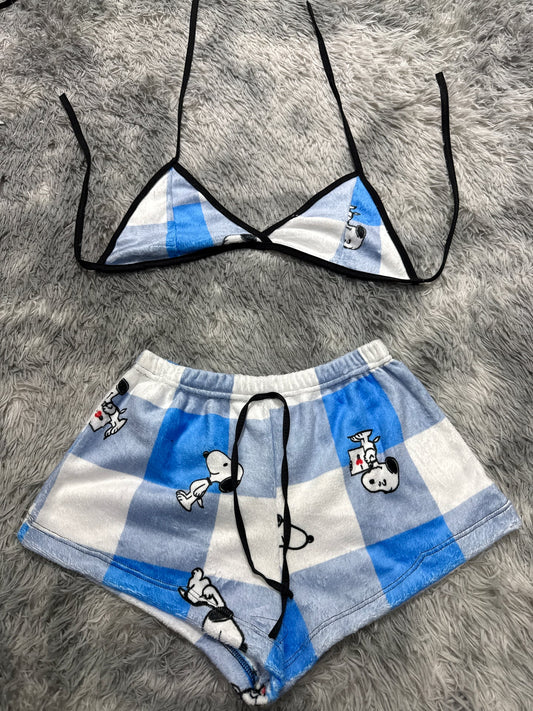Snoopy cuadros azules Top con short unitalla de afelpado (copia)