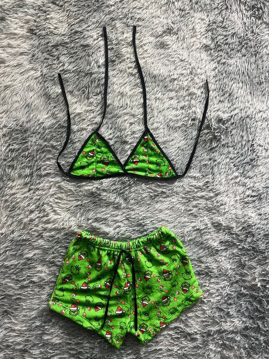 El Grinch Navideño Fondo Verde Esferas Top Con Short Unitalla De Afelpada