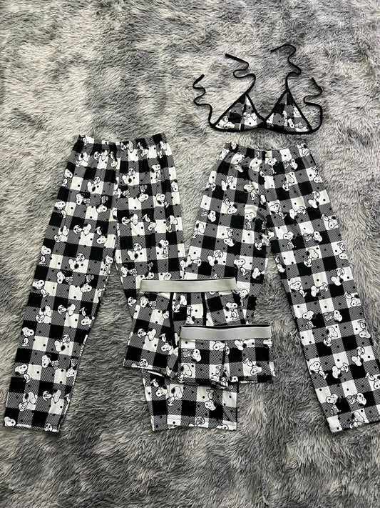 Snoopy Plaid Sin Color Duo De Pijama De 5 Piezas.