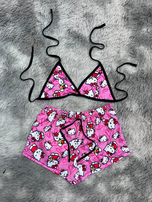 Corazones Hello Kitty Con Peluche Fondo Top Con Short Unitalla De Brush