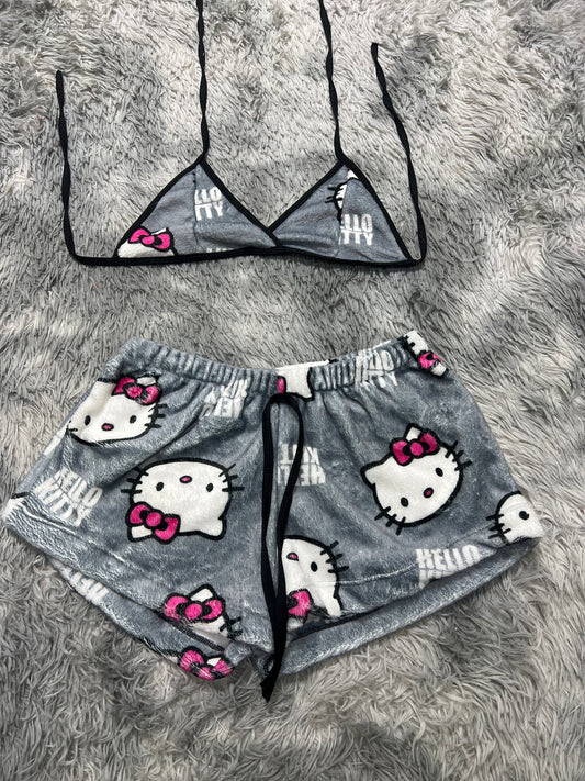 Hello kitty fondo gris Top con short unitalla de afelpad