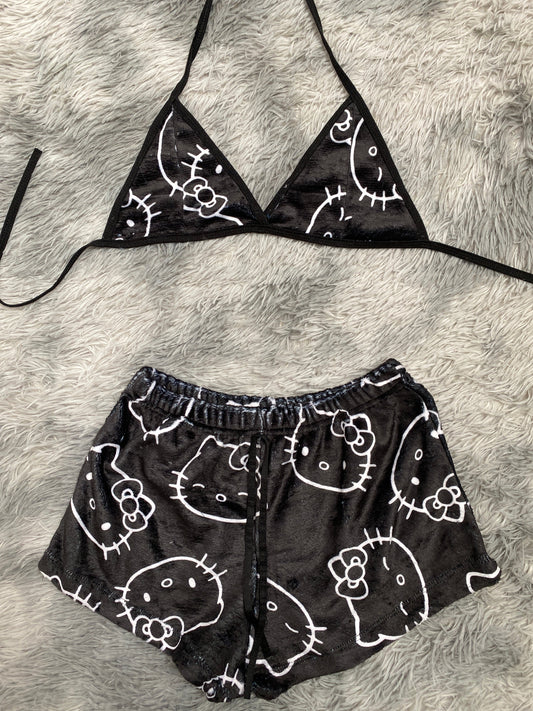 Hello Kitty contorno blanco Top Con Short Unitalla De afelpado