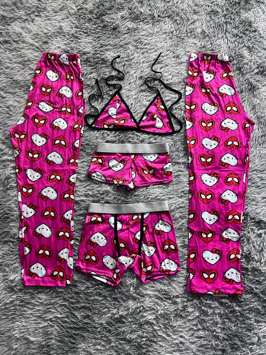 Spider Hello Kitty Corazones Fondo Rosa Pijama De 5 Piezas