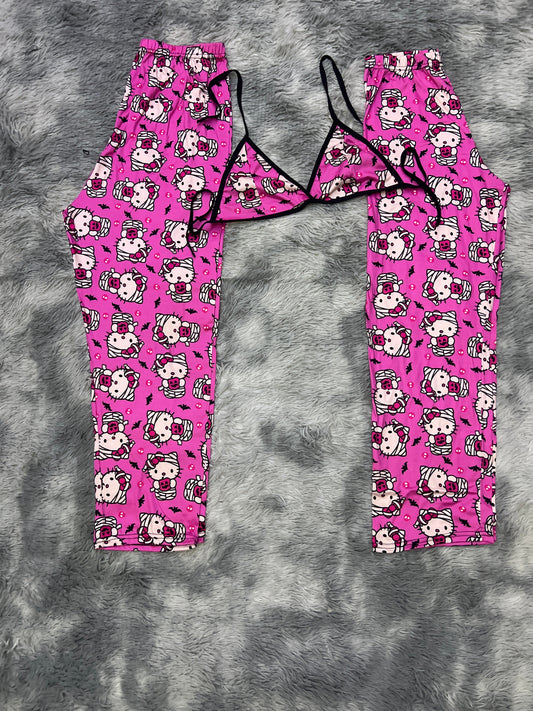 Gatito Momia Rosa Duo de pijama afelpada.