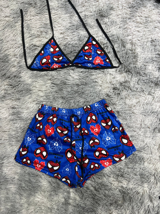 spiderman azul corazones Top con short unitalla de brush