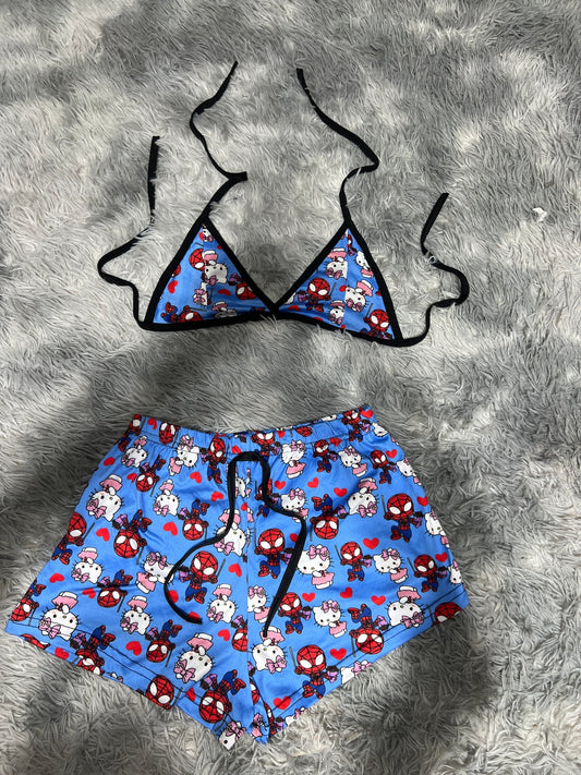spiderkitty azul Top con short unitalla de brush
