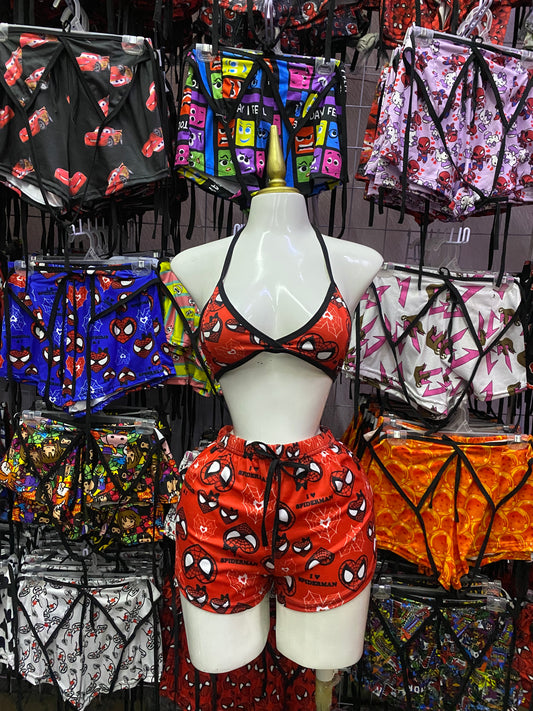 Spiderman corazones fondo rojo Pijama de dama short con top individual de dama