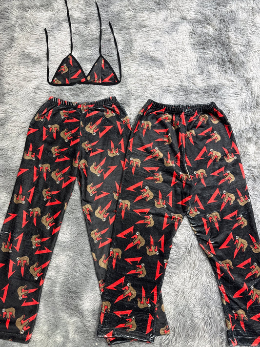 CT negro y rojo duo de pijama afelpada