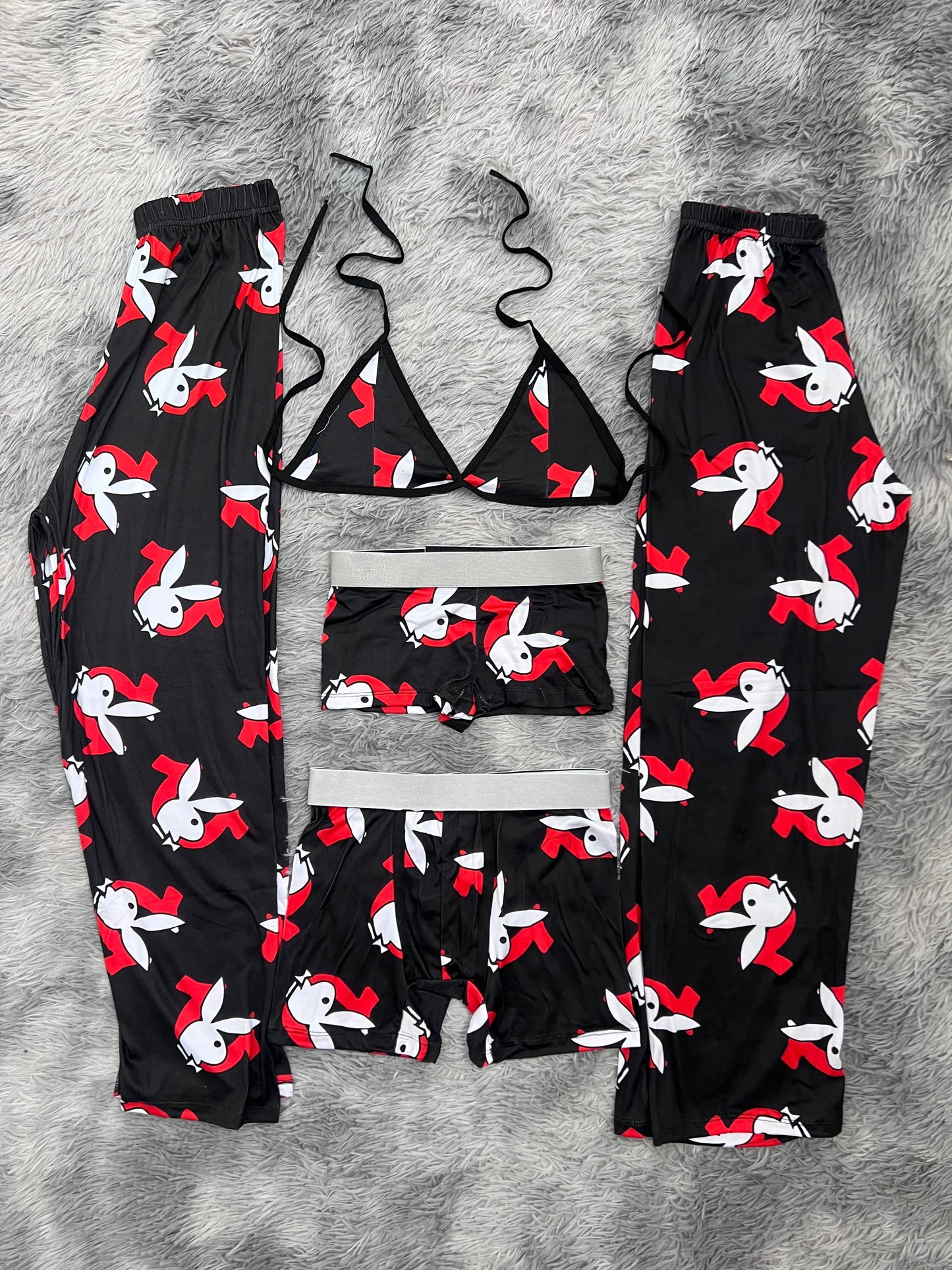 play boy x true religión rojo y blanco pijama 5 piezas