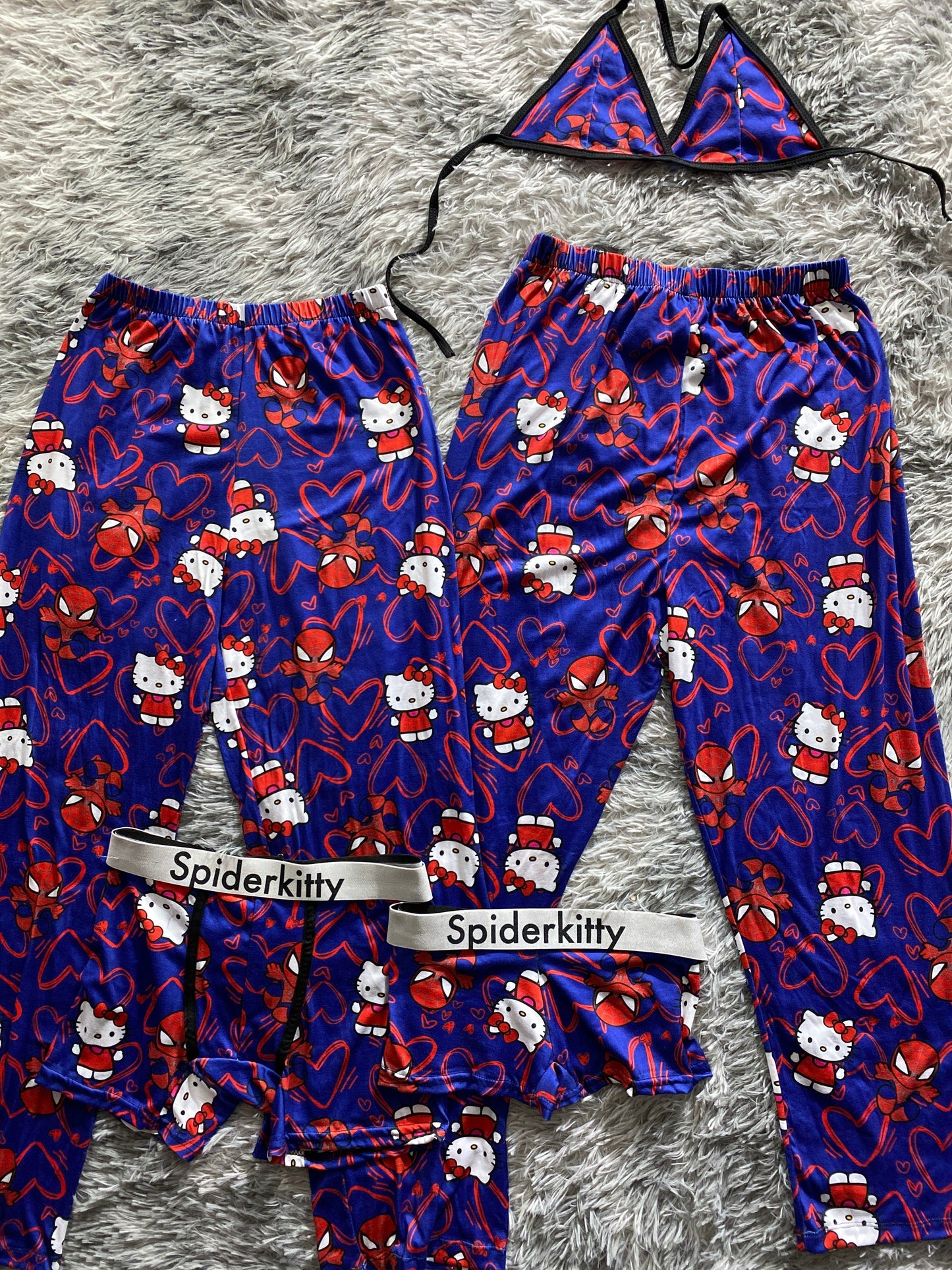 Spiderkitty blue Print 5 piece pajama set Cozy 😺