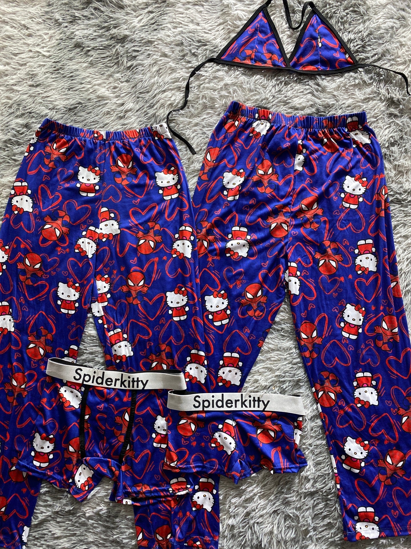Spiderkitty blue Print 5 piece pajama set Cozy 😺