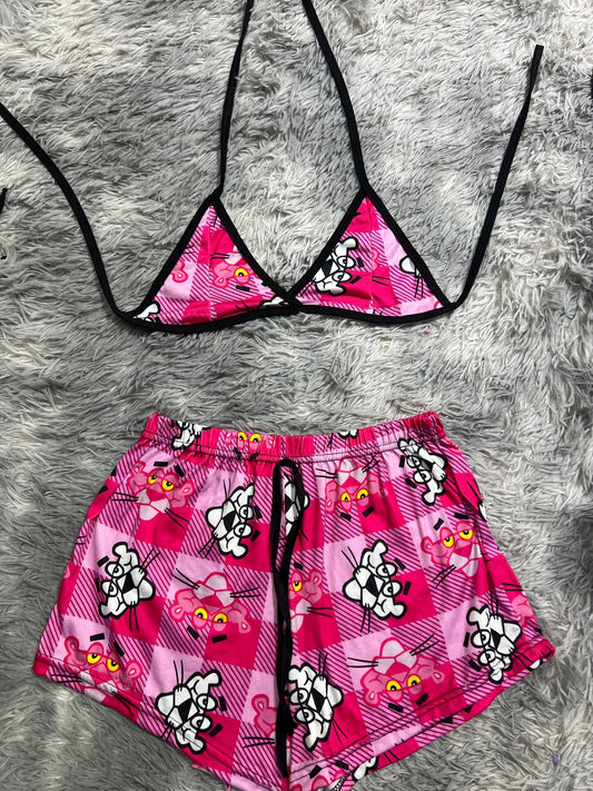 pantera rosa rayas Top con short unitalla de brush