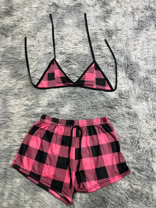 cuadros rosas y negros Top con short unitalla de brush
