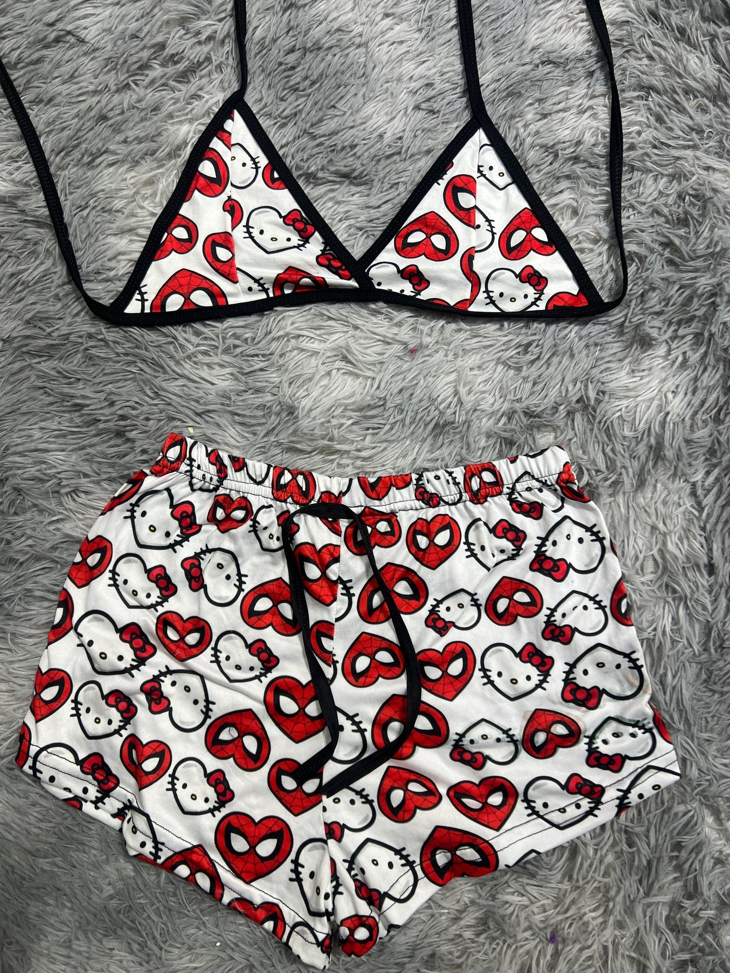 Spiderkitty blanco Top con short unitalla de brush