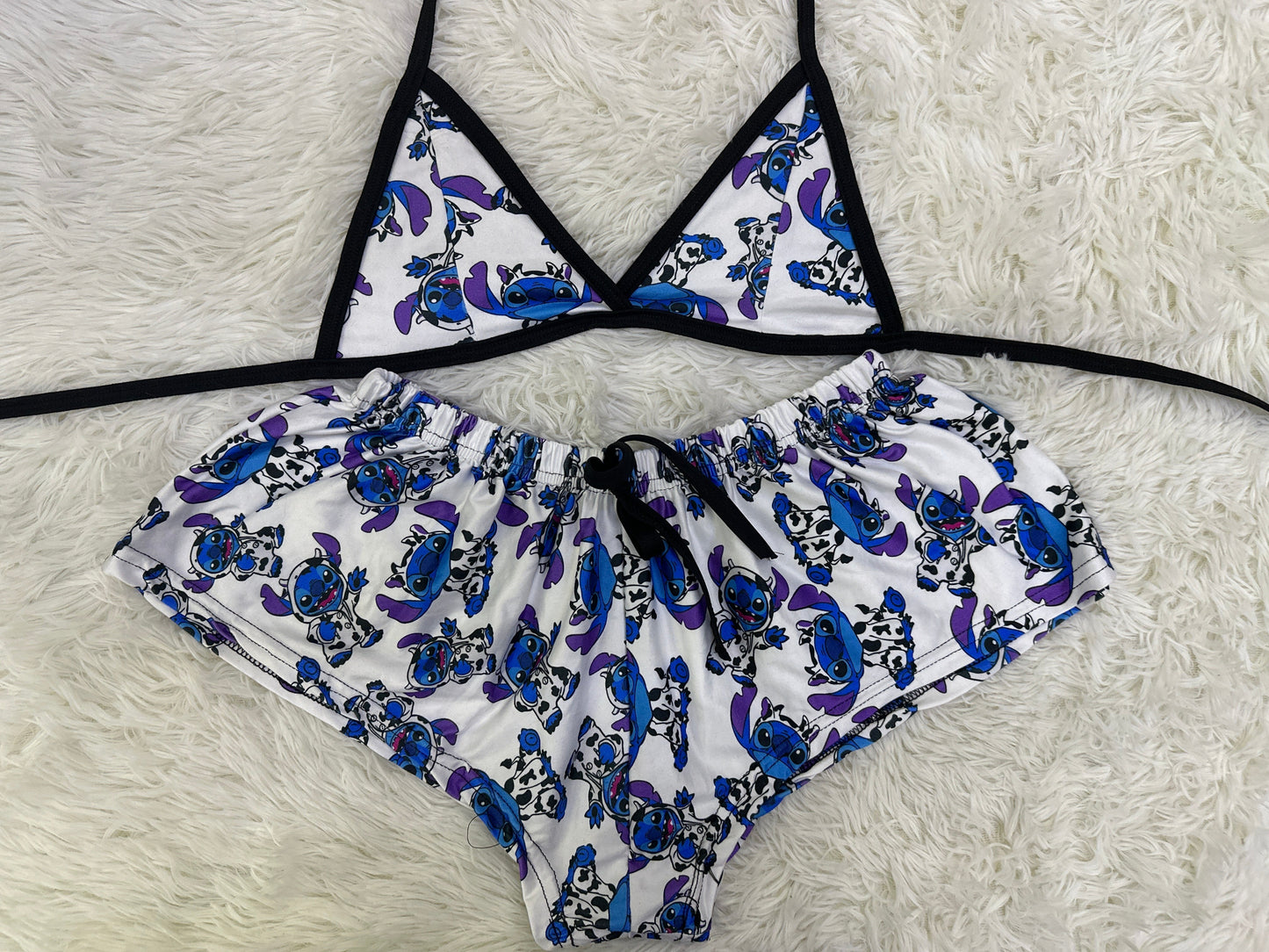 Stitch Cow Print Shorts Blue duo short con top