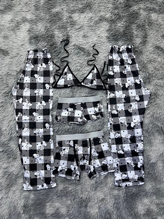 snoopy cuadros rayados pijama 5 piezas