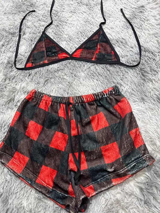 Cuadros rojos Top con short unitalla de afelpado