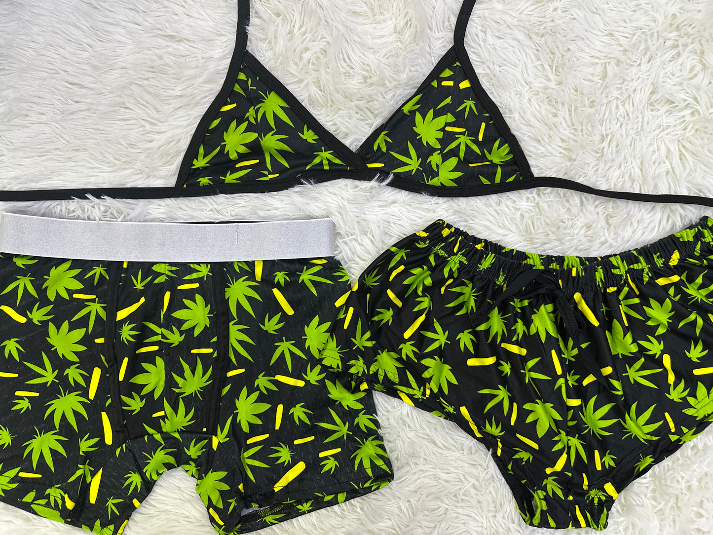 Cannabis Print Shorts Verde duo short con top