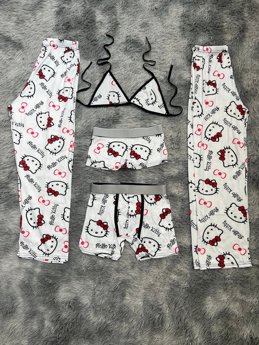 Hello Kitty Caras Blanco Pijama De 5 Piezas