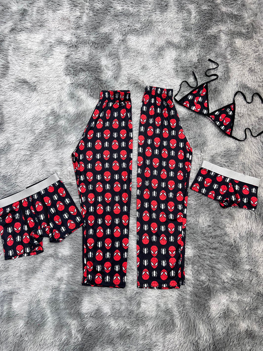 Spiderman Araña Blanca Fondo Negro Pijama De 5 Piezas