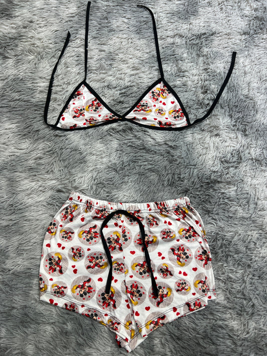 Mickey Y Mini Mouse Blanco Top Con Short Unitalla De Brush