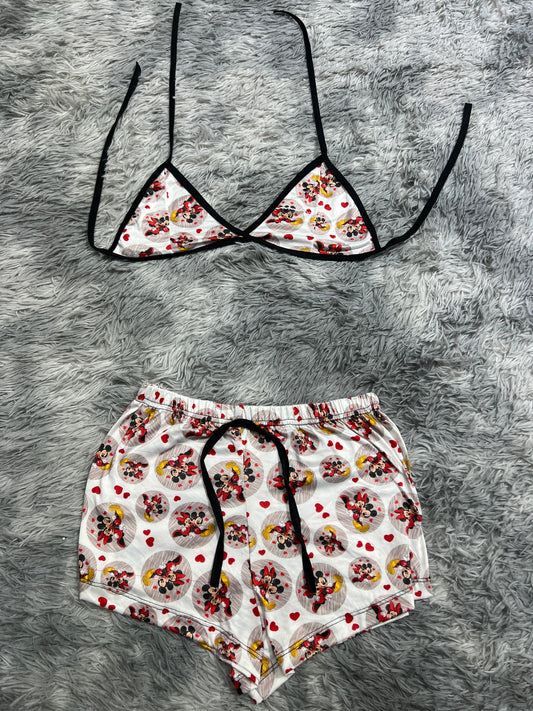 Mickey y mini mouse blanco Top con short unitalla de brush