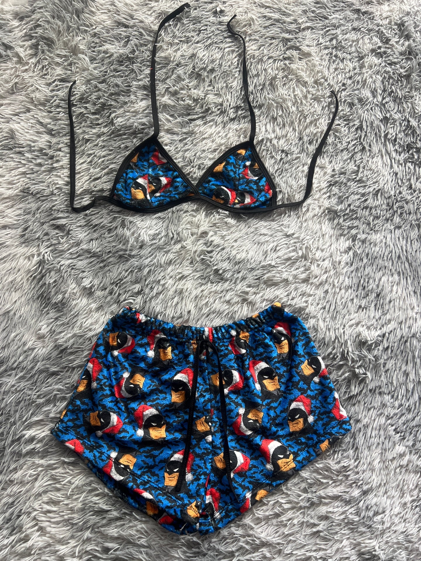 Batman navideño fondo azul top con short unitalla de afelpada