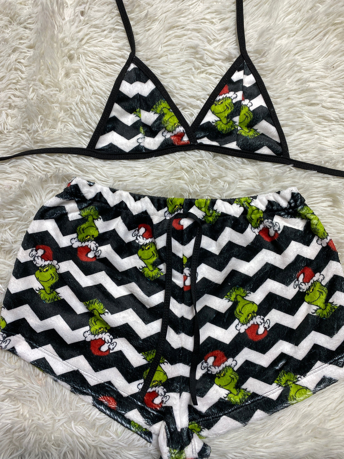 Grinch rayas negras y blancas  top Con Short Unitalla De Afelpado