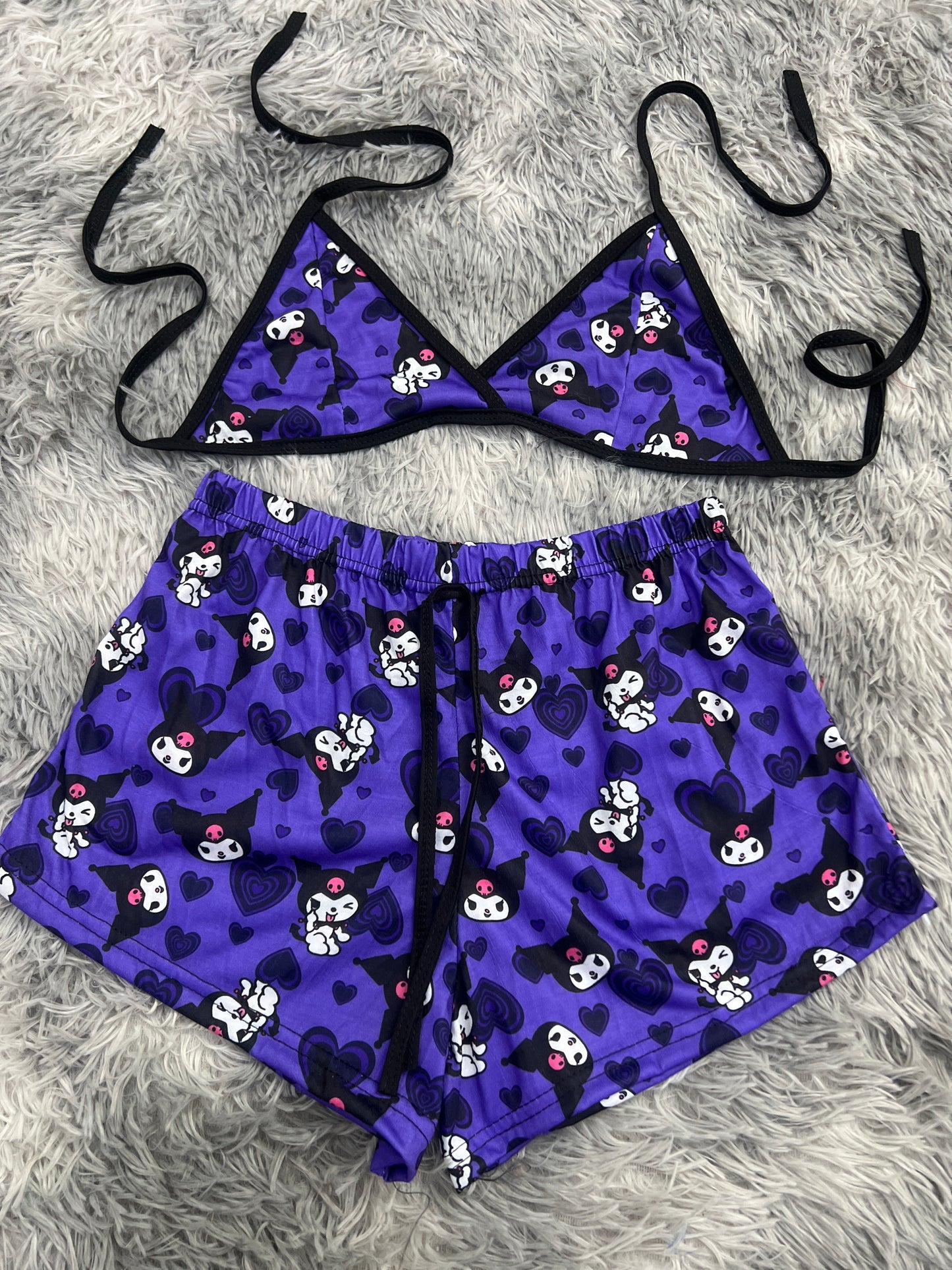 Kuromi corazones morados top con short unitalla de brush - Fundies