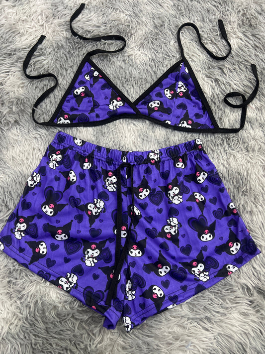 Kuromi corazones morados top con short unitalla de brush - Fundies