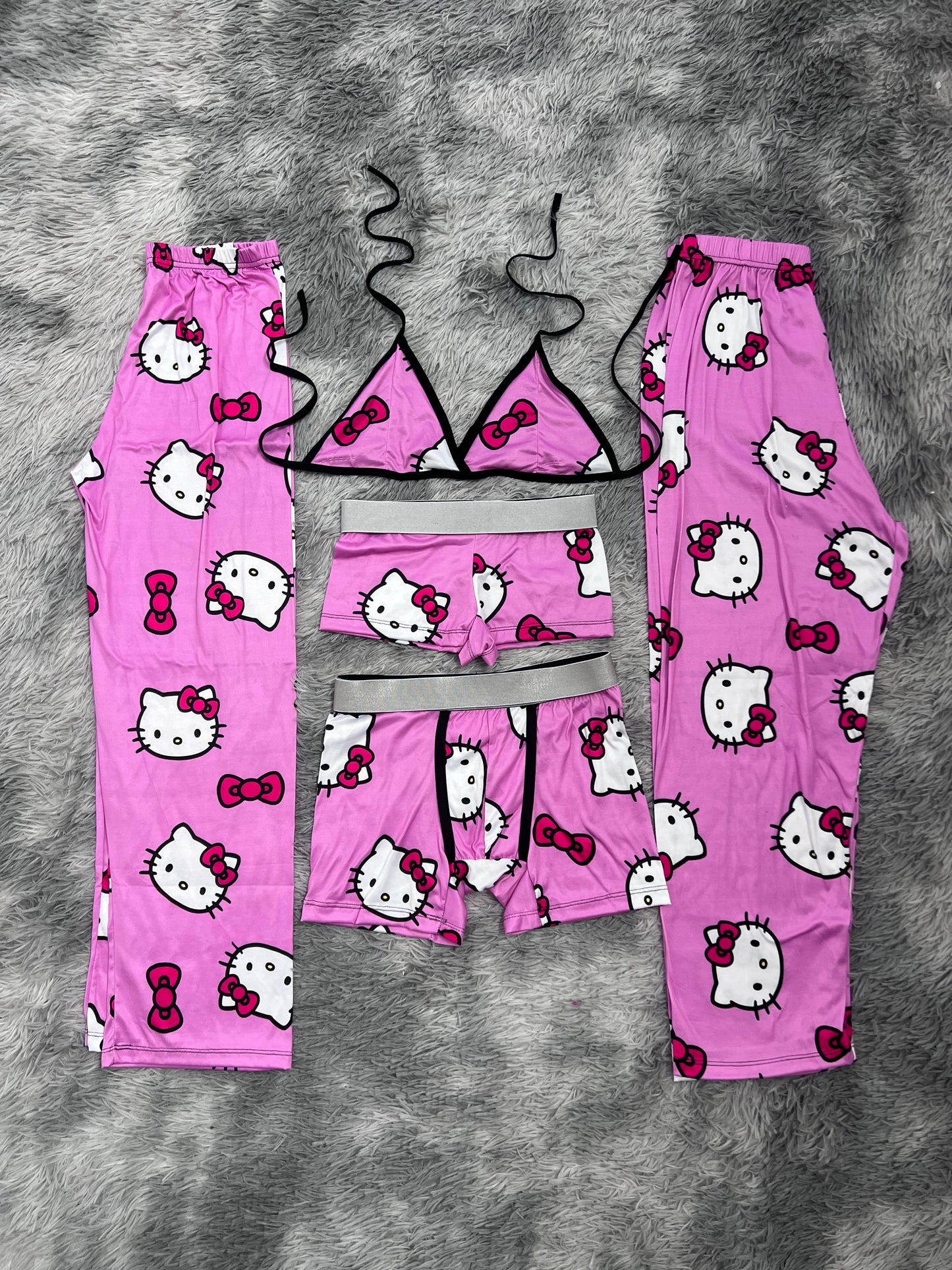 hello kitty moñito fondo rosa pijama 5 piezas