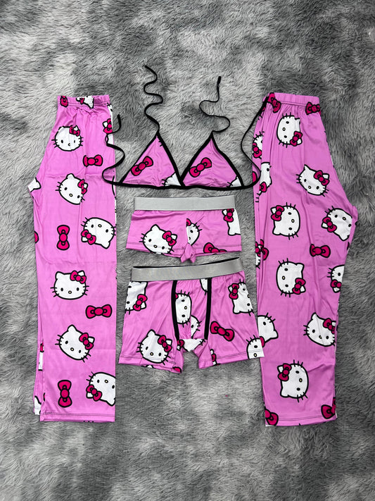 hello kitty moñito fondo rosa pijama 5 piezas