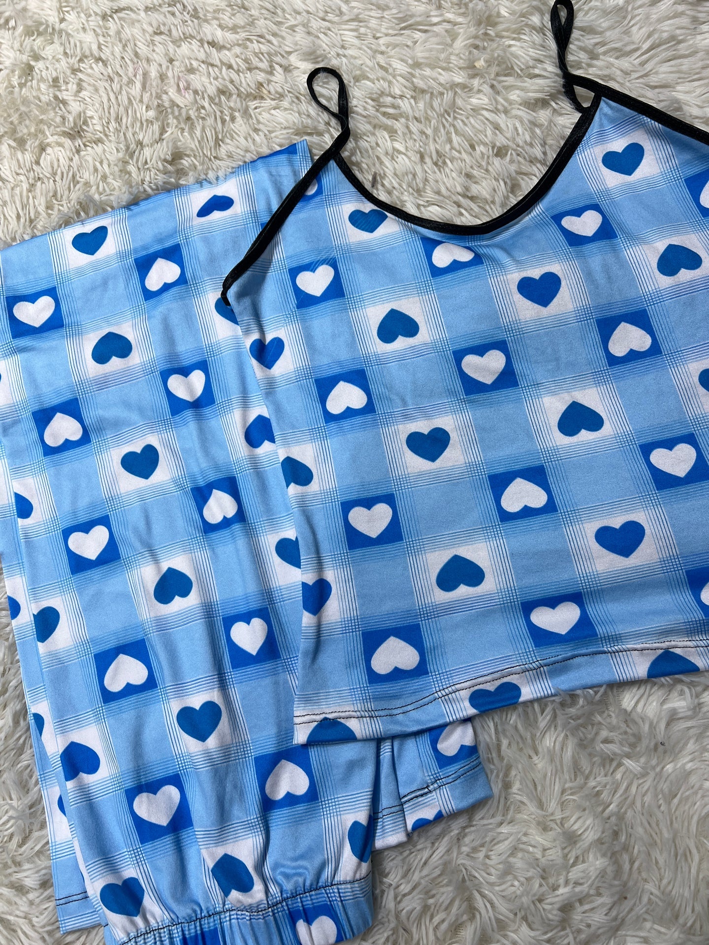 Cuadros azules Blusa con pantalón pijama de dama