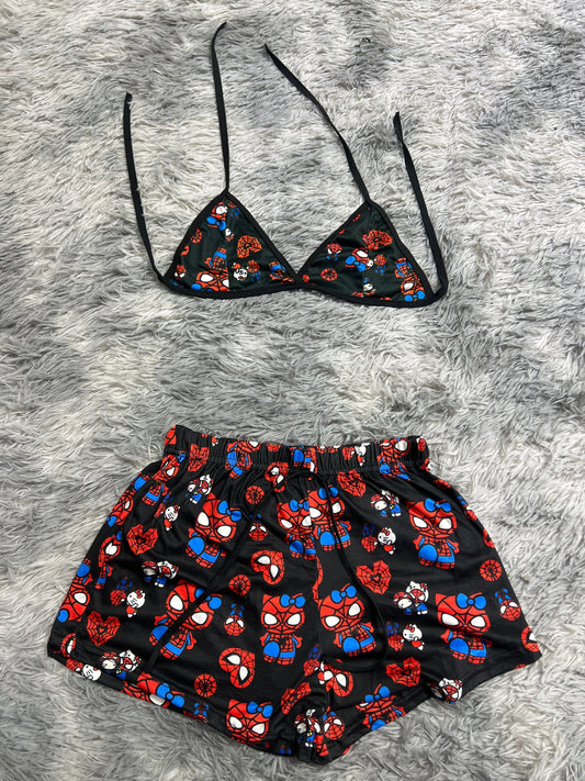 Spiderkitty Negro Corazones Rojos Top Con Short Unitalla De Brush