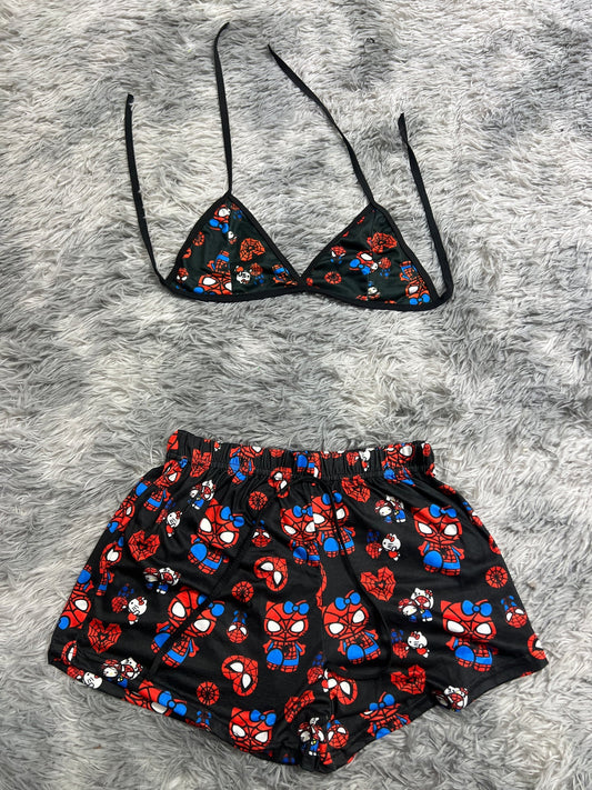 spiderkitty negro corazones rojos Top con short unitalla de brush