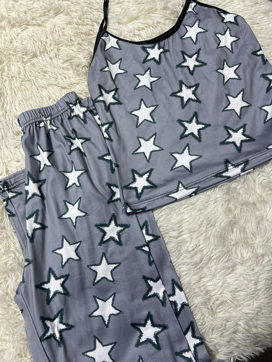 Estrellas Grises Blusa Con Pantalón Pijama De Dama