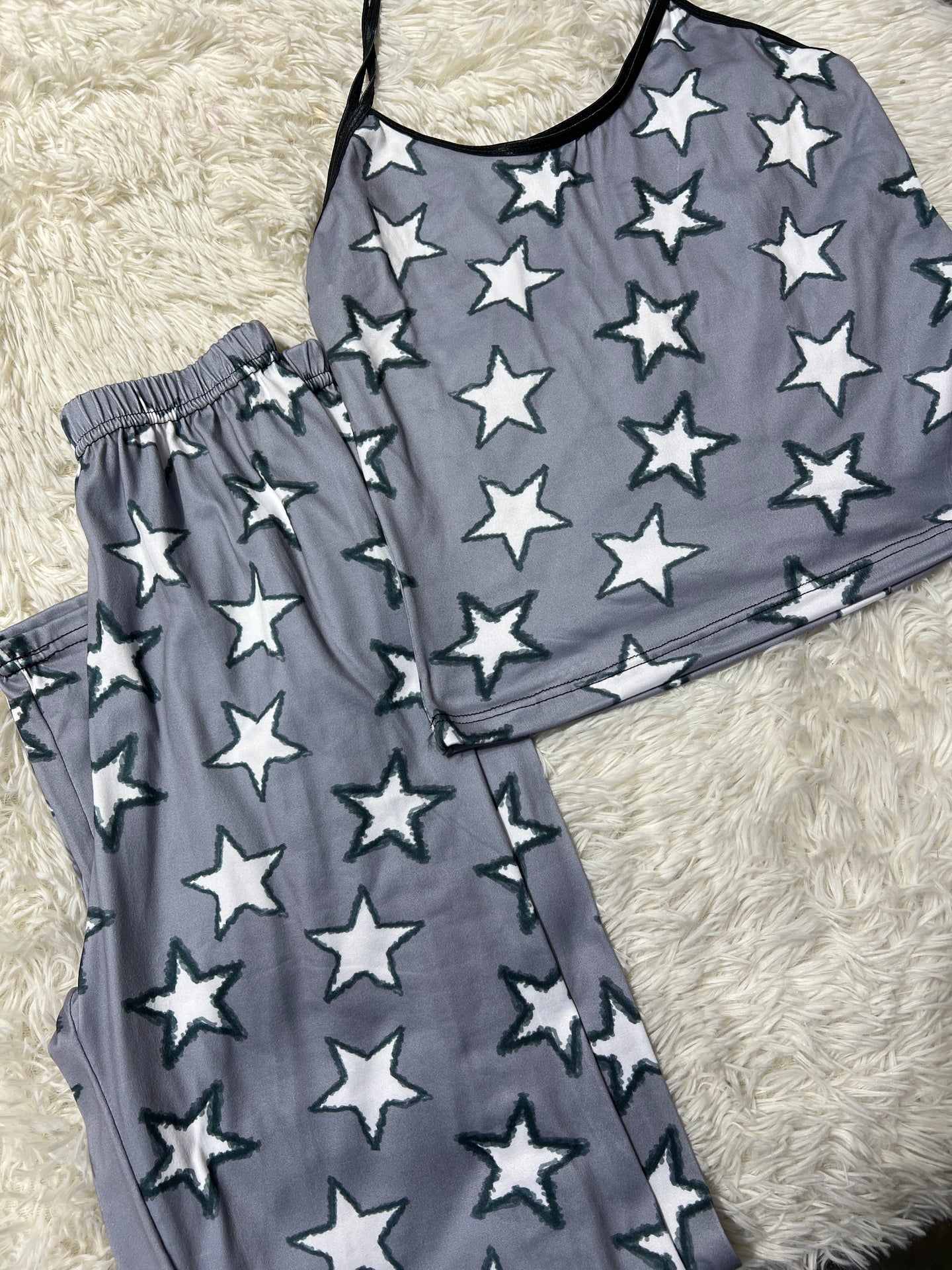Estrellas grises blusa con pantalón pijama de dama