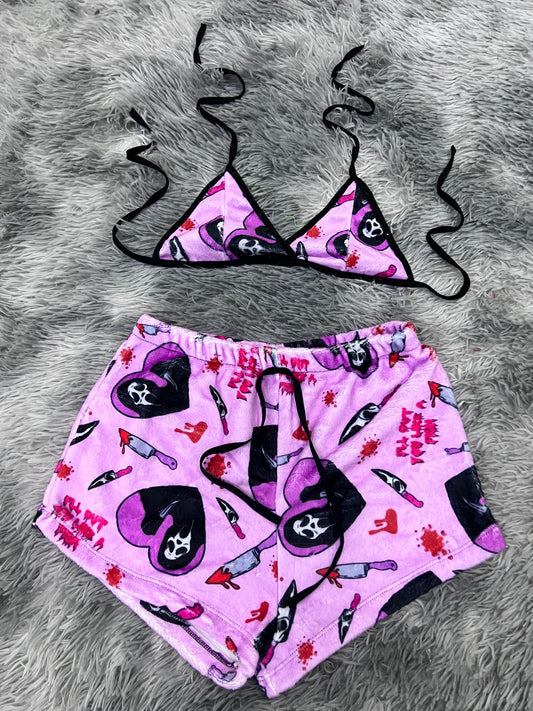Ghost Face Rosa Top Con Short Unitalla Afelpada