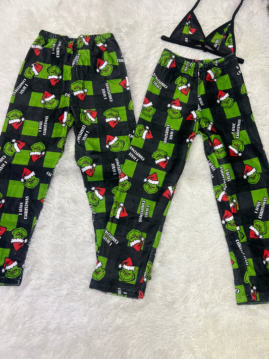 Grinch cuadros verdes pijama afelpada dúo navidad