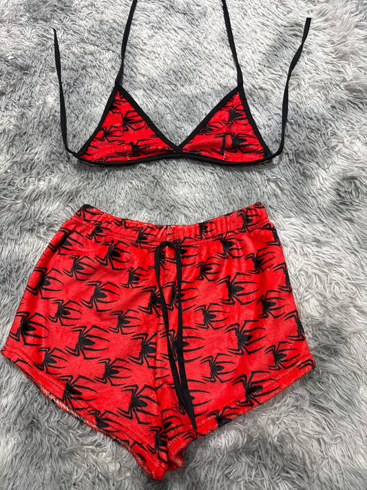 Arañas fondo rojo Top con short unitalla de afelpado