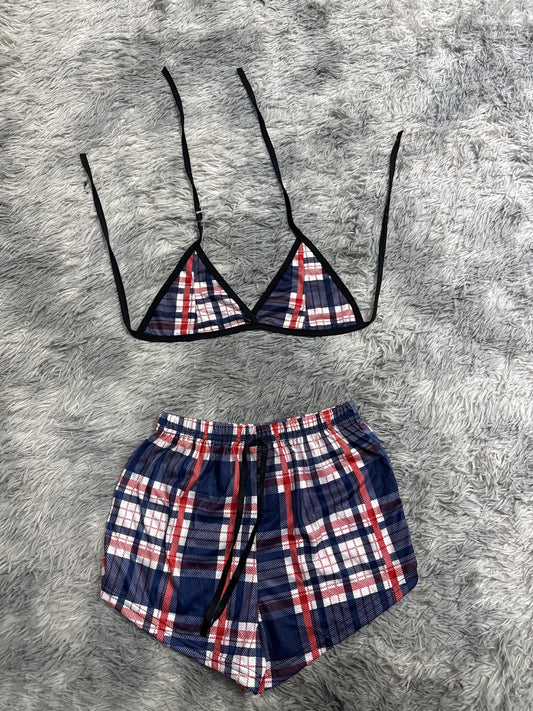 Cuadros azules y rojos Top con short unitalla de brush