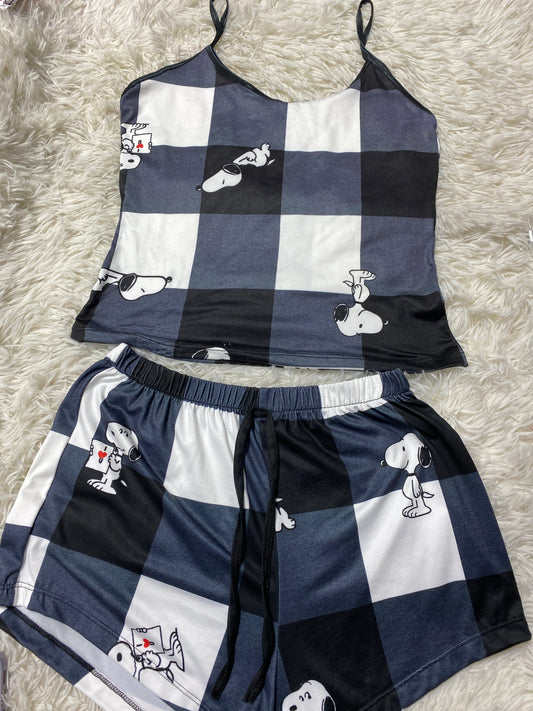 Snoopy Cuadros Negros Y Blancos Blusa Con Short